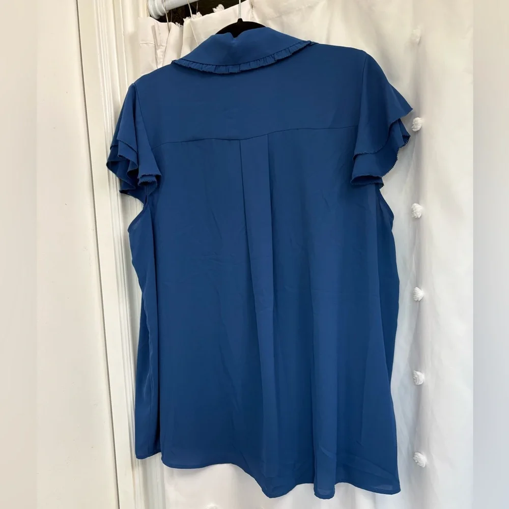 T Tahari Prussian Blue Blouse - Picture 2 of 7